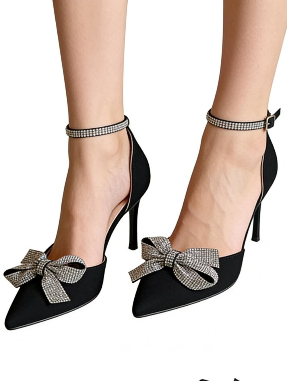 X2B Pointed Toe Heels Black Lace-Up Rhinestone Bows Pumps Sparkle Sz 10